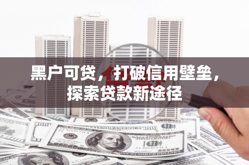 南岸黑户可贷，打破信用壁垒，探索贷款新途径